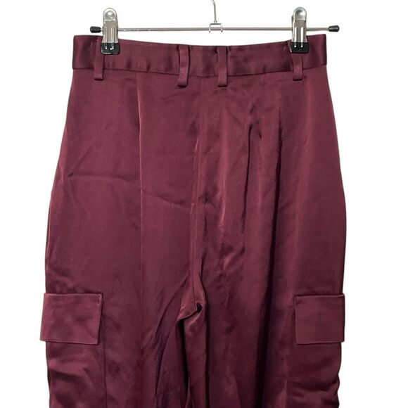 Babaton Satin Cargo Pants Women’s Size 00 Burgundy Utility Trousers Y2K - Picture 6 of 14